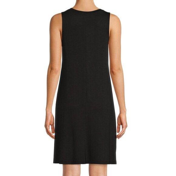 TIME AND TRU Sleeveless Knit Dress Solid Black Round Neck Short Mini Shift Small - Picture 3 of 13